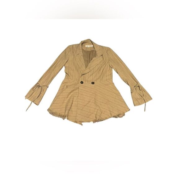 FREE PEOPLE Stella Striped double breasted frayed hem linen blend Blazer sz xs - Picture 3 of 9